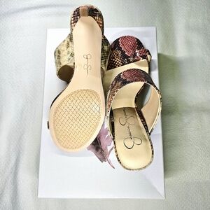 Jessica Simpson Pink Snake Print Open-toe heeled sandal | US 7.5